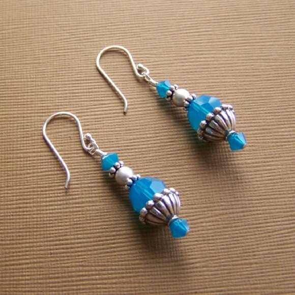 OOAK NEW Sterling Caribbean Blue Crystal Earrings - Picture 4 of 5